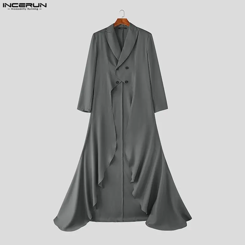 

Мужской пиджак INCERUN с асимметричным кроем, однотонный, с отложным воротником, длинными рукавами и оборками, повседневный удлиненный пиджак, мужская уличная одежда, модный мужской костюм 2026