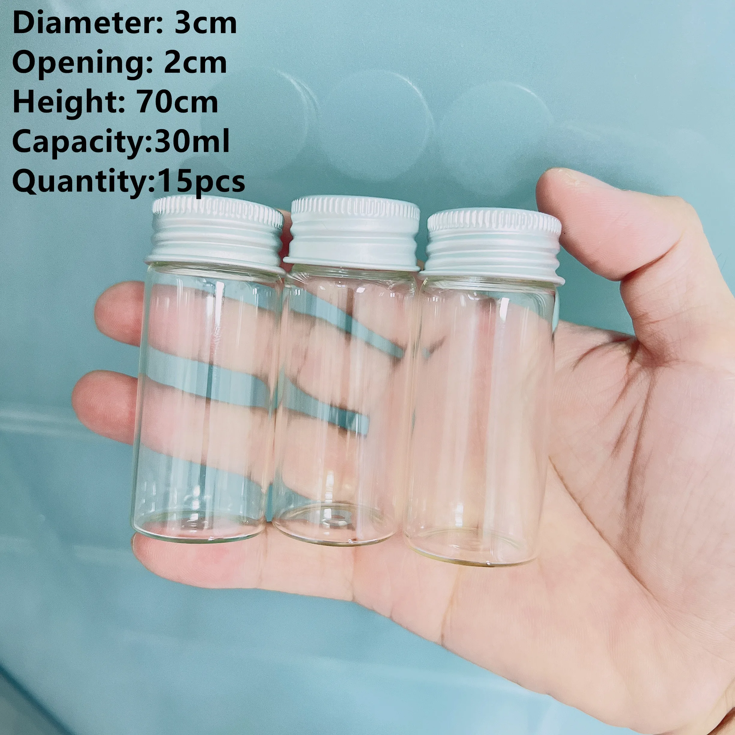 

15 Pcs Sealed Glass Jars 30*70mm 30ml mini glass bottle transparent Aluminum Caps empty small jars decoration Test tube