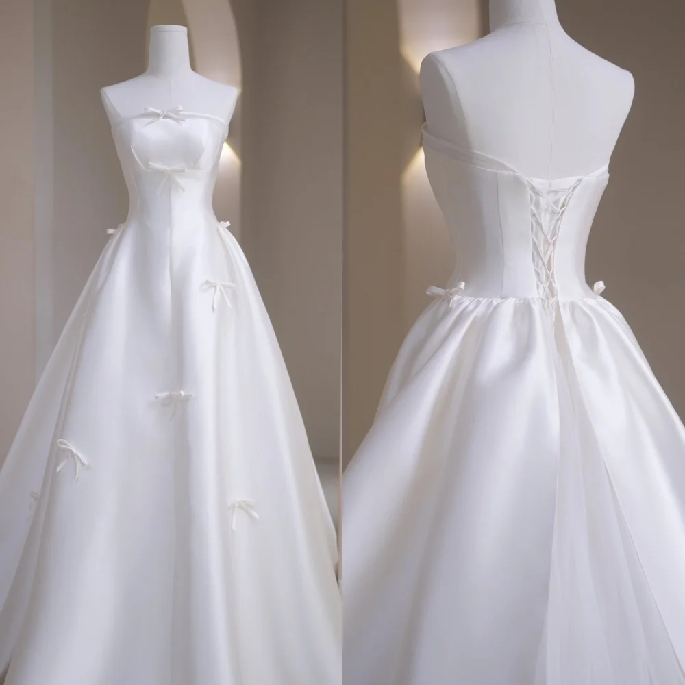 

Длинные платья трапециевидной формы без бретелек с бантом Charmeuse на заказ, высокое качество, женская элегантная вечеринка, свадьба