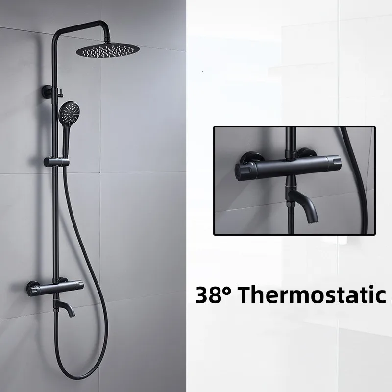 Luxo Thermostatic Shower Set Black Faucet Temperature Bathroom System Mixer Tap Salle De Bains Intelligente Handheld Sprayer