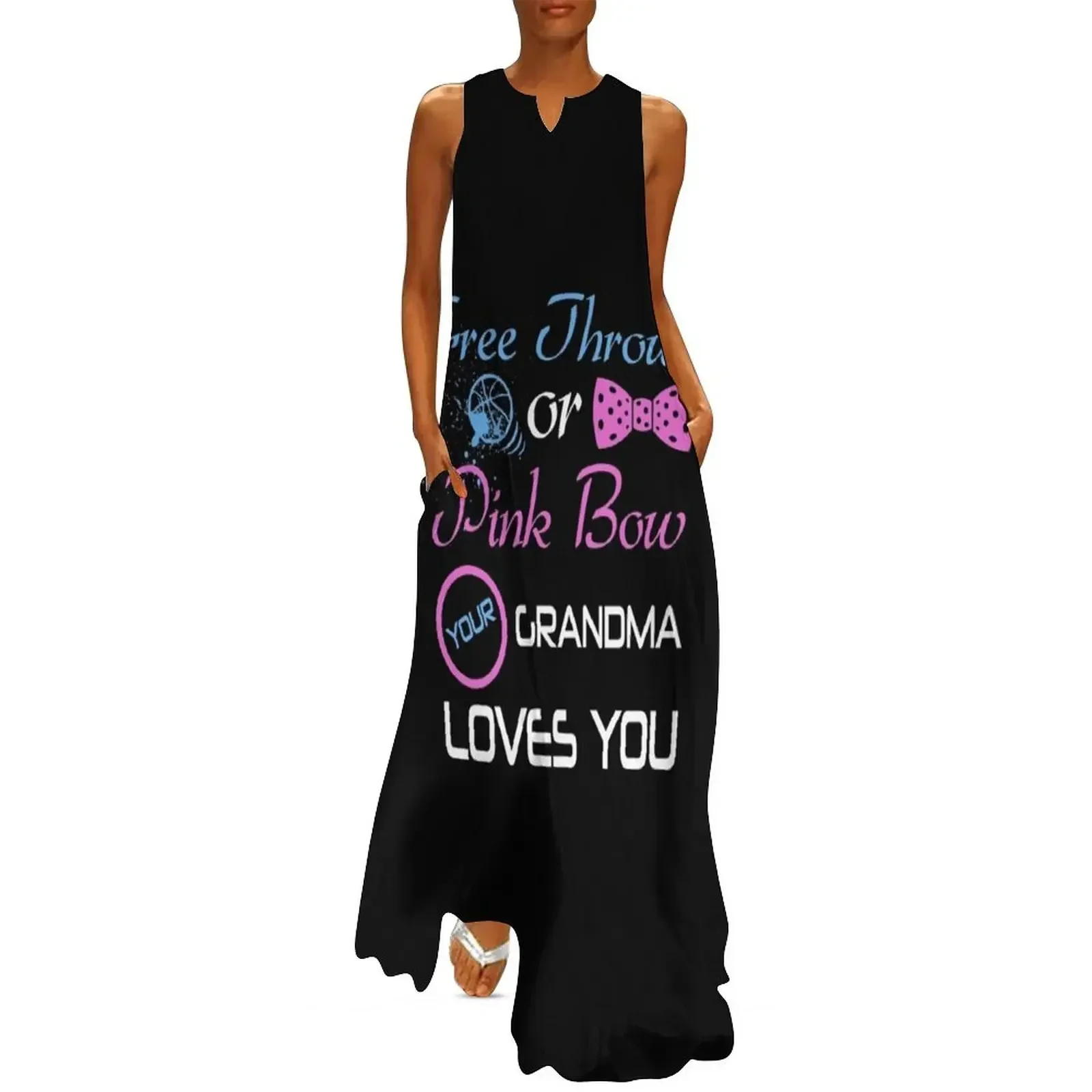 

Free Throws Or Pink Bows Grandma Loves You Gender Reveal Party Long Dress clothes for women Dress