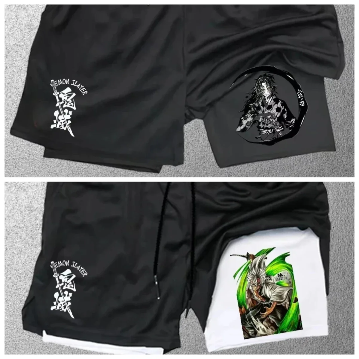 

Новинка 2023 года, спортивные шорты 2-в-1, мужская спортивная одежда, дышащие и повседневные двухслойные шорты для бега в стиле аниме Ghost Slayer, баскетбольные шорты