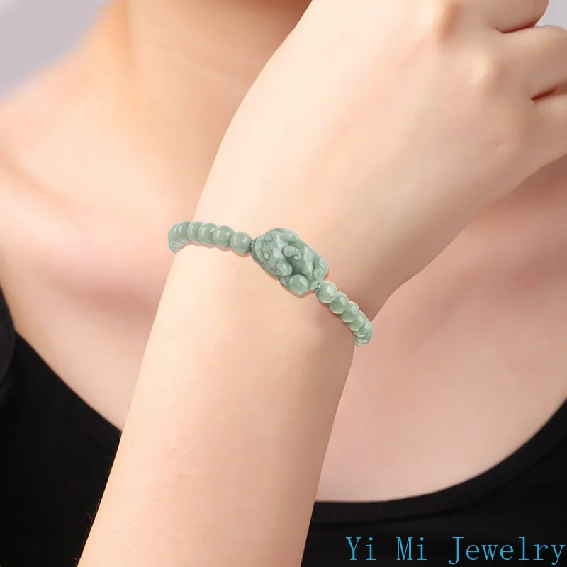 Burmese Jade Pixiu Bracelets Natural Chinese Green Jewelry Designer Gemstone Accessories Carved Bead Jadeite Women Bracelet