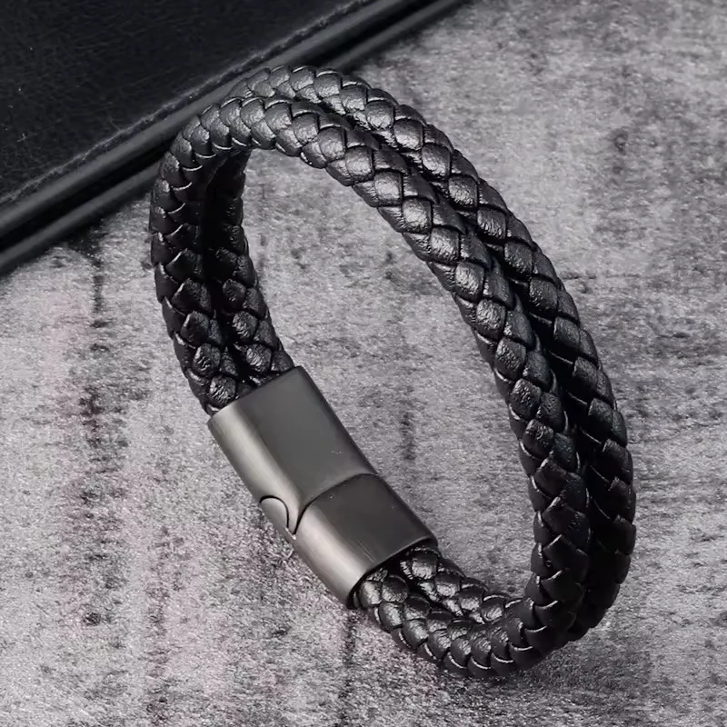 Men's Handwoven Leather Bracelet | Classic Double-Layer Wristband for Men | Casual & Formal Wear | Ideal Gift for Him