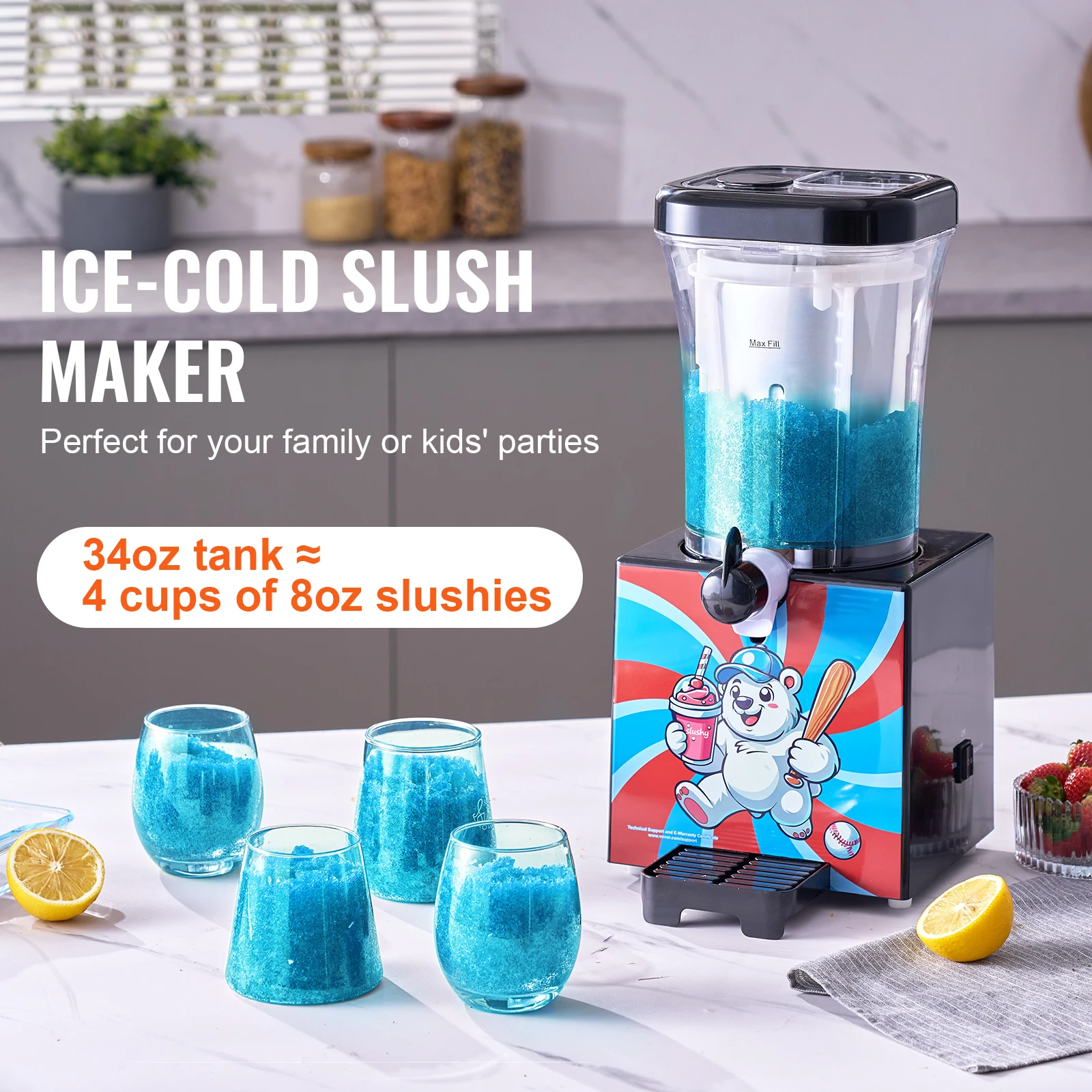 ماكينة SucceBuy Slushy لصانعة المشروبات المجمدة للعصائر المنزلية مع مواد غذائية لحفلات الأطفال المنزلية ذاتية الصنع
