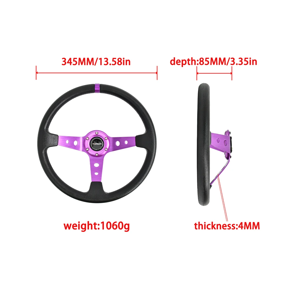 Tiypeor Universal PU Material 14inch 350mm Electroplating Bracket Steering Wheel for Car Volante
