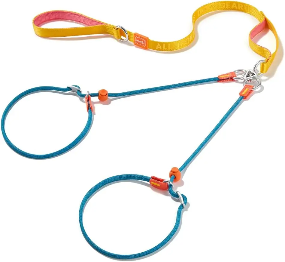 

Double Dog Slip Lead with Two Handles, 360° Swivel No Tangle, Training Collar and Coupler (Multicolor, 6FT)