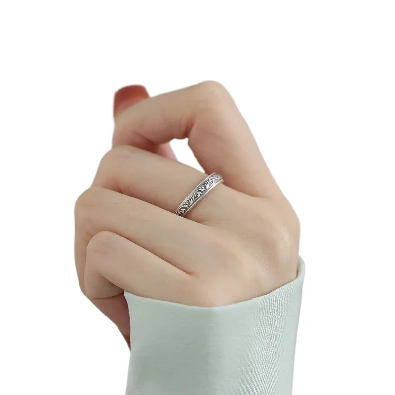

Pure silver 999 flower vine pattern ring women's exquisite versatile adjustable ring temperament jewelry