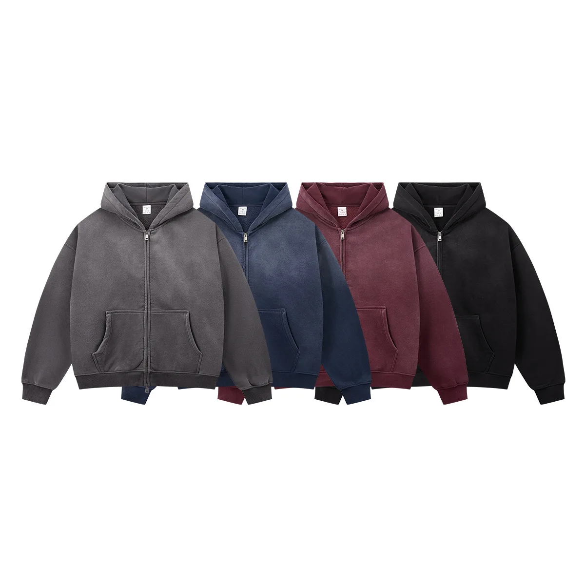 Pers LOGO custom men's autumn winter 400G cotton polyester heavy-duty velvet American street retro boxy loose hooded zip sweater
