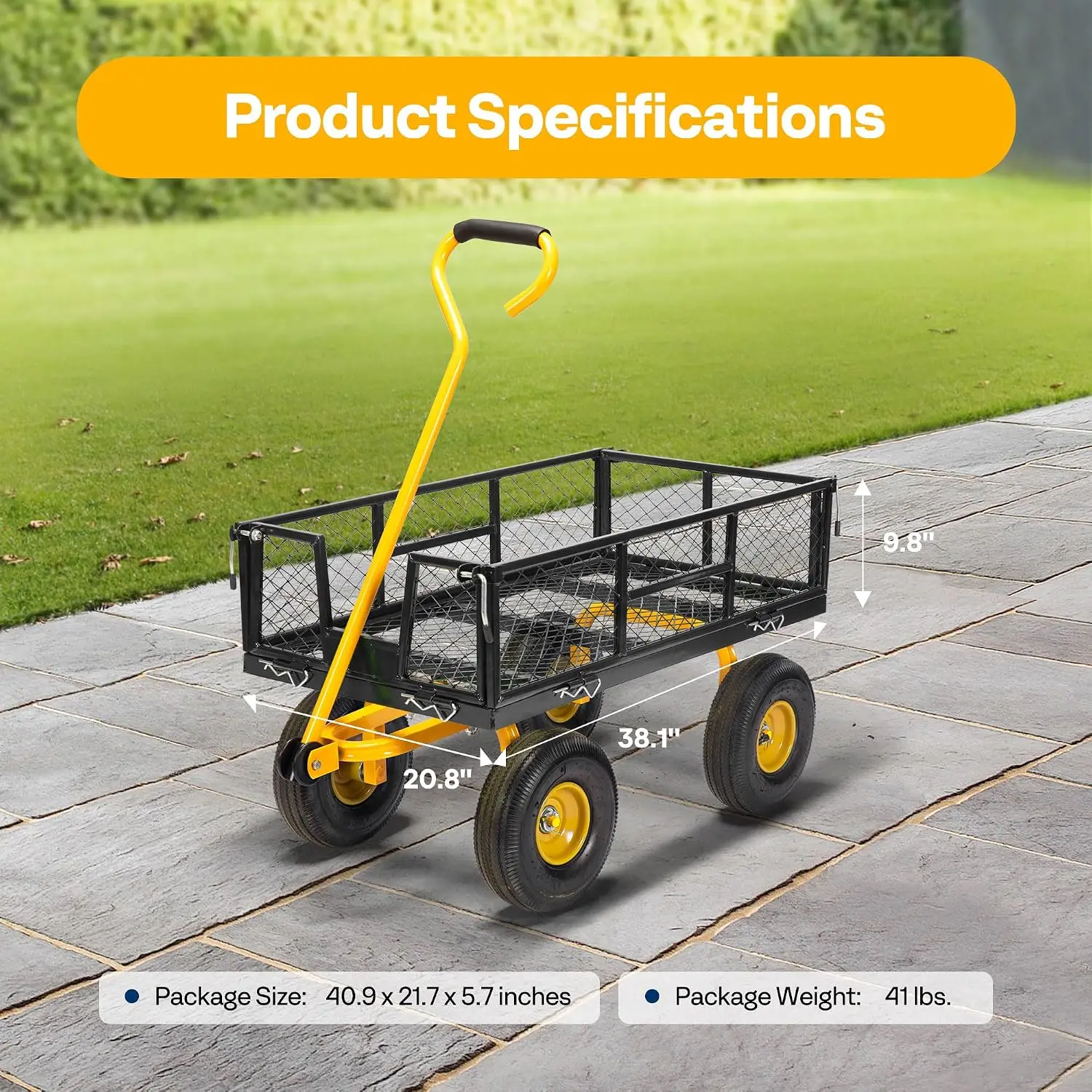 Heavy Duty 880 Lbs 4.5 Cu Ft Mesh Steel Garden Cart Utility Wagon, Customized