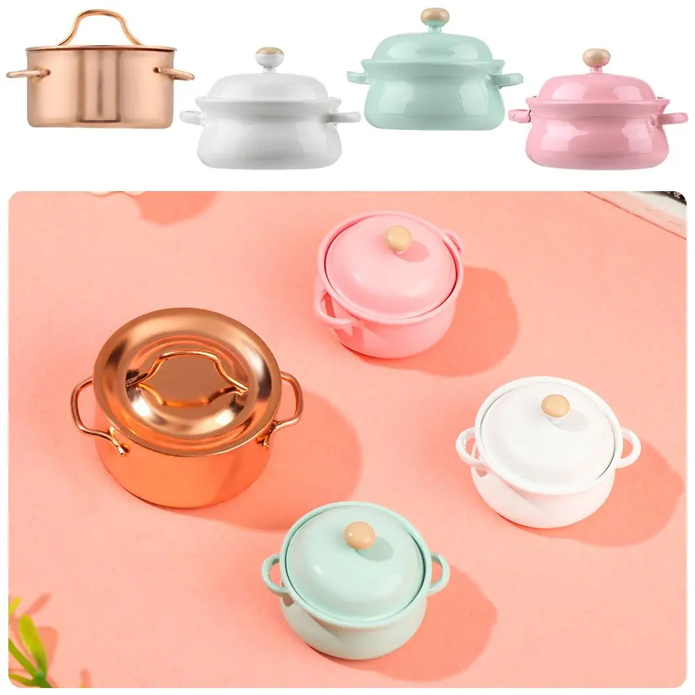 

1/12 Scale Kitchen Cooking Toys Simulation Model Mini Cookware With Pot Cover Miniature Soup Pot Dollhouse Accessories