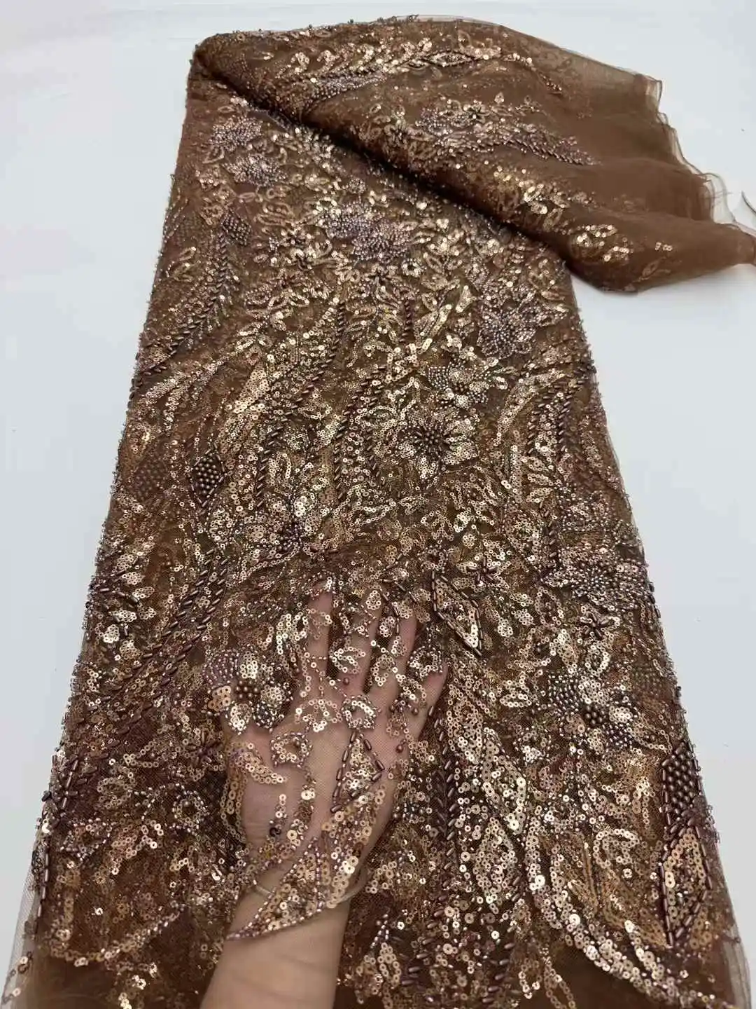 ออกแบบใหม่คุณภาพสูง 2025 แอฟริกันไนจีเรียSequinsผ้าลูกไม้Tulleผ้าเย็บปักถักร้อยลูกไม้สําหรับงานแต่งงานDressssลูกปัด 5 หลา