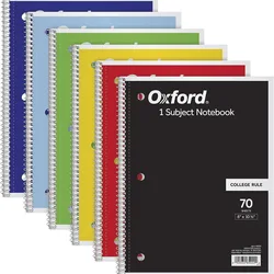 Spiral Notebook  College Ruled Paper 8 x 10-1/2 Inch 6pack 1-Subject Wide Ruled Paper 70 Sheets per Notebook Color Will Vary