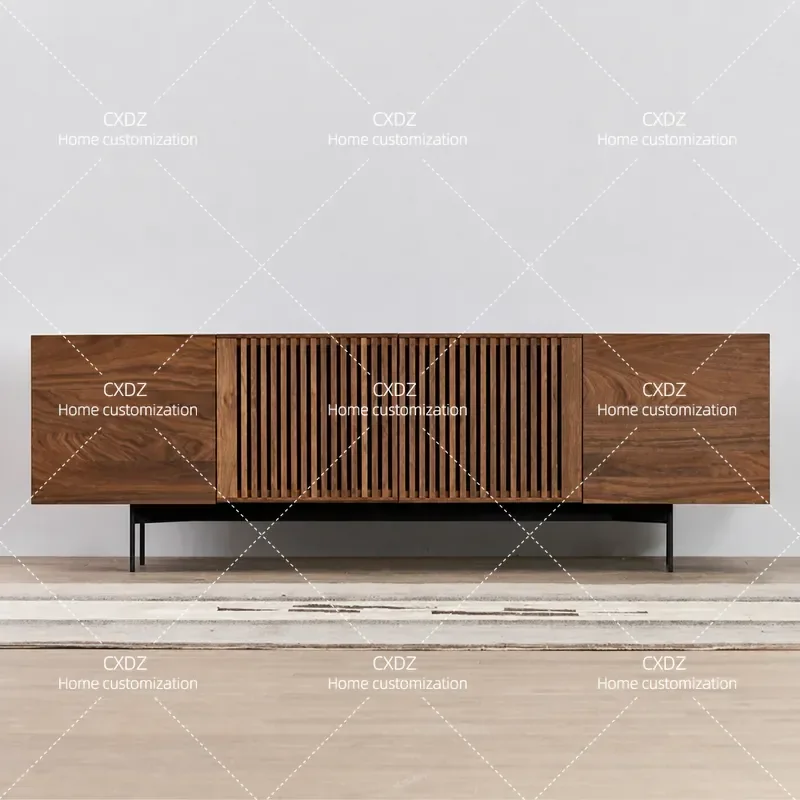 Nordic Paint TV Cabinet Walnut Color Living Room Audio Visual Cabinet Modern Simple Floor Cabinet Locker Fully Packaged Free