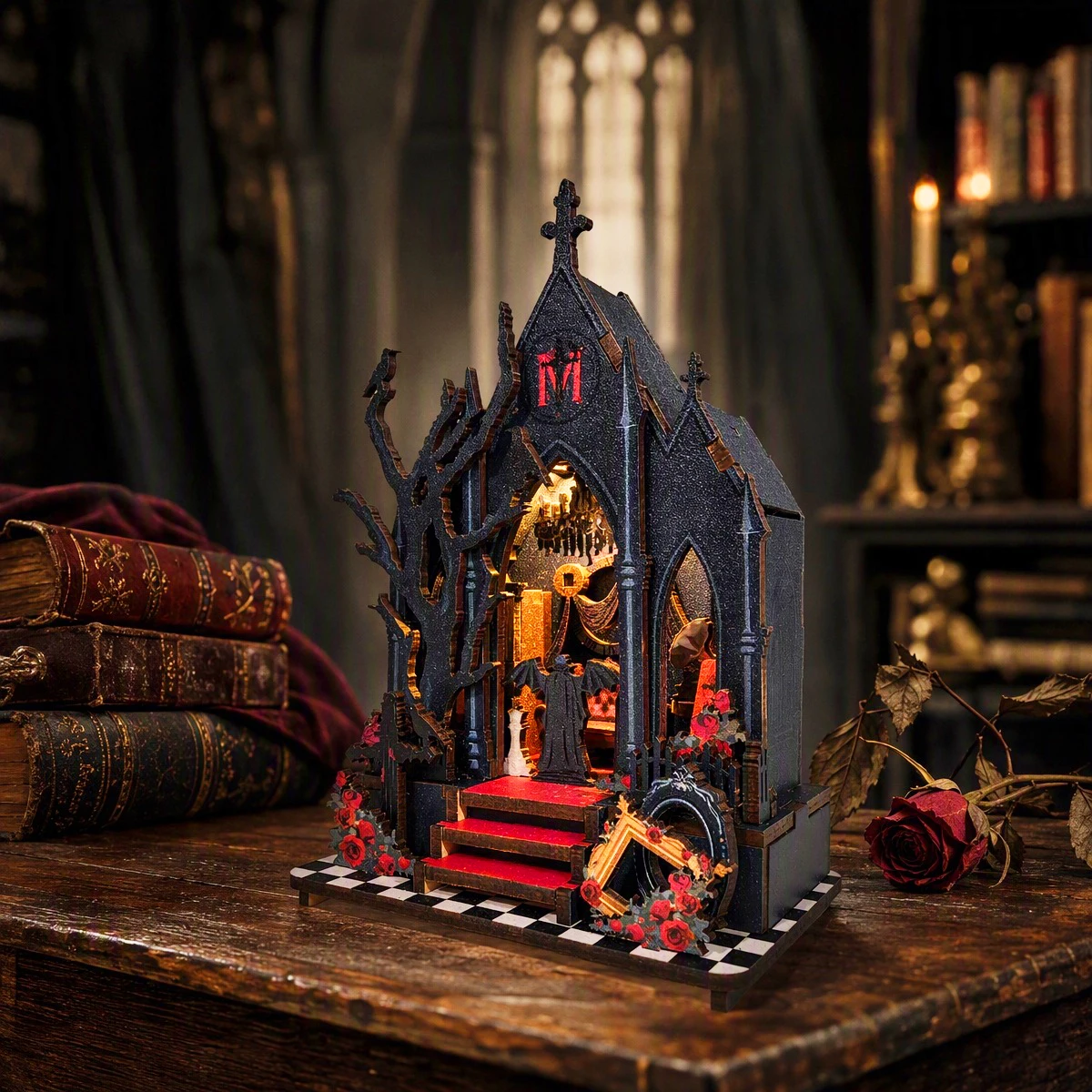 Book Nook Kit DIY Miniature House 3D Wooden Puzzle Dollhouse 4 Styles Desktop Craft Decor Gift for Adults