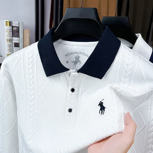 Imagen 2 del producto 2025 nuevo suéter de lana de primavera y otoño, suéter para hombre, suéter tipo Polo, camiseta con cuello para hombre, suéter de punto, Top