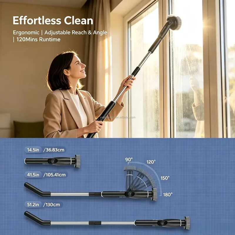 Cordless Electric Cleaning Brush 50kg Torque 2 Speeds Stainless Steel Handle for Bathroom Tile Floor Bath Scrubber Wholesale
