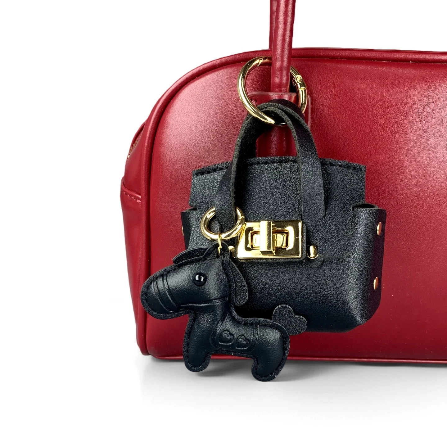 

Cute PU Leather Mini Bag Charm - Adorable Earphone Case & Coin Purse with Detachable Pony, Cute Keychain for Handbag Decor/Gift
