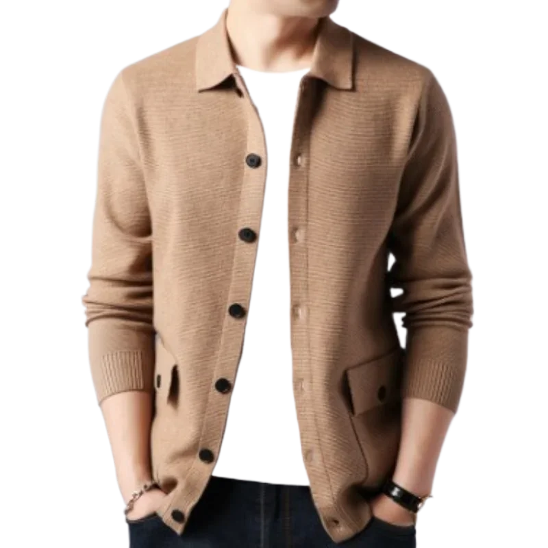 

Knitted sweater jacket Men's autumn and winter Korean version lapel jacket Solid casual top Men's single breasted cardigan sweat