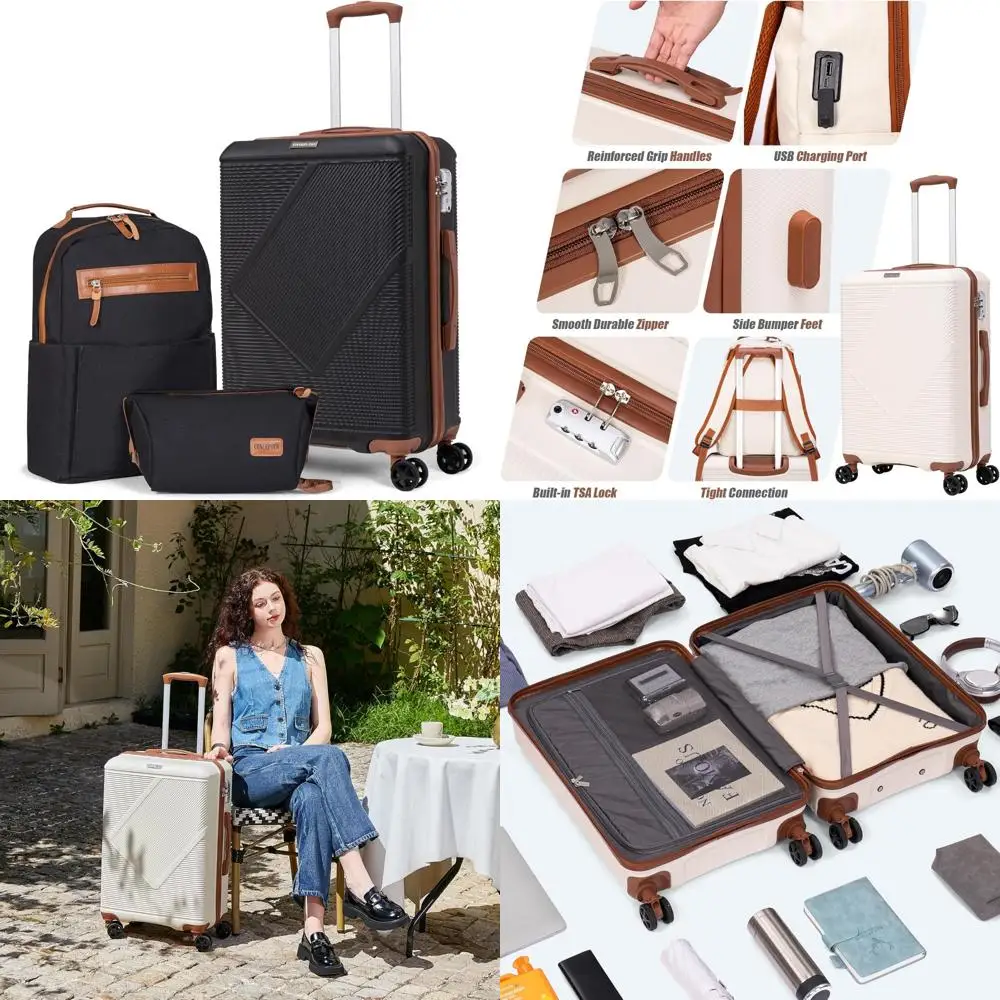 مجموعة أمتعة خفيفة الوزن مكونة من 3 قطع - حقائب حمل دوارة مقاس 20 بوصة مع قفل TSA، غلاف صلب ABS للسفر