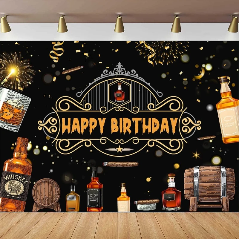 

Фон для фотосъемки мужской черный золотой боке сигар бочка фон Декор виски 30th 40th 50th день рождения постер