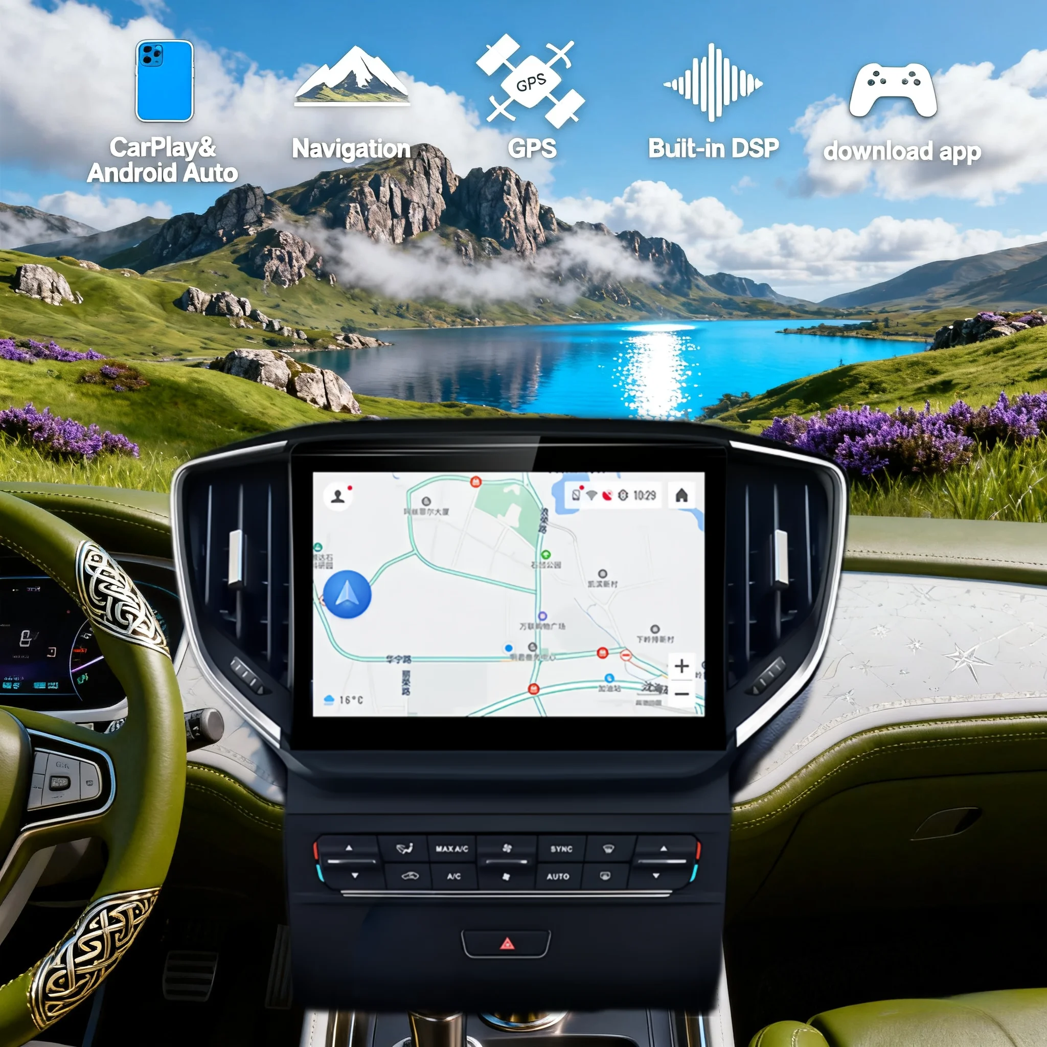 10.26 Inch Android 13 CarPlay Screen Multimedia Stereo Player For Maserati Ghibli 2014-2016-2020 GPS Car Radio Auto Head Unit