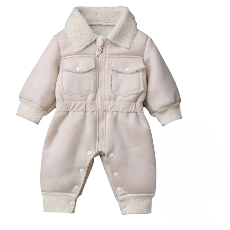 2026 Winter New Baby Faux Fur Lined Hooded Cinched Waist Jumpsuit, Toddler Romper Outdoor Outfit for Boys Girls Warm Cozy 6M-24M