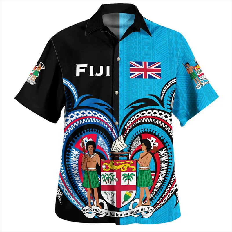 Hawaiian Summer 3D BULA FIJI Flag Emblem Printing Shirts Philippines Fiji Coat Of Arm Graphic Short Sleeves Men Fashion Clothing