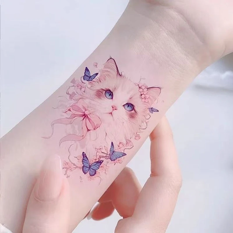 4 teil/los Schmetterling niedliche Katze temporäre Tattoo Aufkleber Farbe wasserdichte Engel Katze dauerhafte gefälschte Tattoo Arm Cartoon Tatto Aufkleber