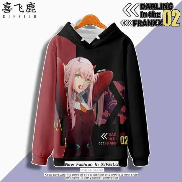 

Anime DARLING In The FRANXX Zero Two Hooded Hoodie Cosplay Autumn Winter Men Women Coat Loose Jacket Tops anime
