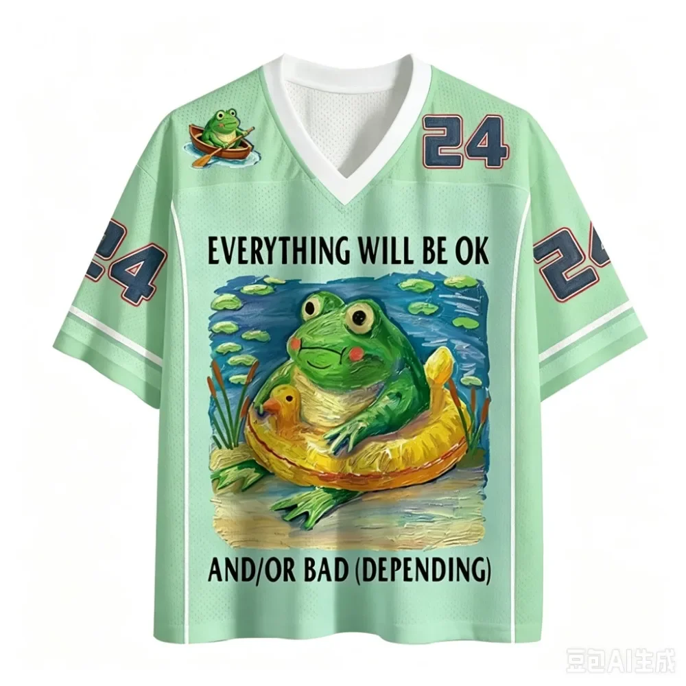 Interessanter Frosch 3D-Druck Schnelltrocknend Atmungsaktiv Sport Herren Damen V-Ausschnitt Lockerer Trend T-Shirt Modische Street Y2K Elternkleidung – Detail 6