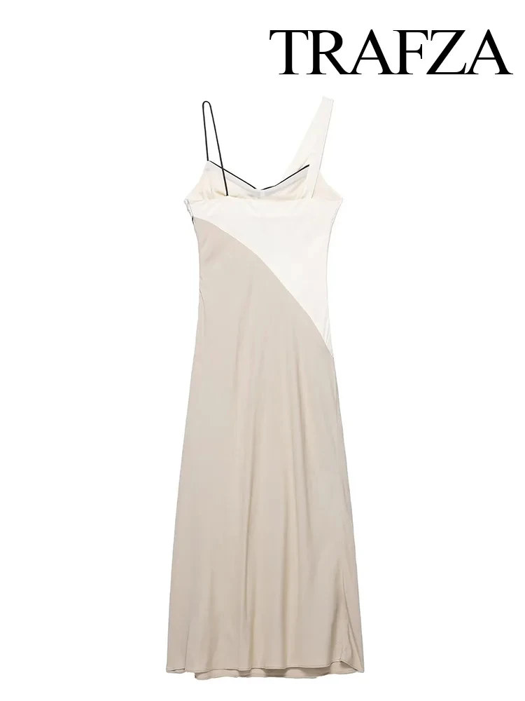 TRAFZA 2025 Moda donna Abito impiombato senza maniche scollo a V Slim cerniera laterale Abiti estivi midi Donna sexy Sling Dress Mujer