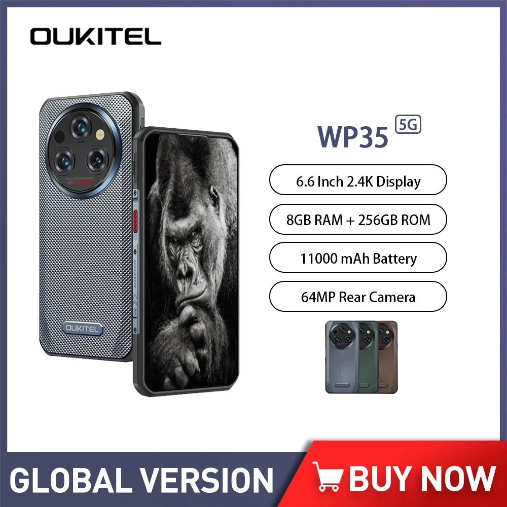 Global Version Oukitel WP35 5G Rugged Smartphone Android 14 6.6 Inch 2.4K 24GB+256GB Mobile Phones  11000mAh 64MP Cell Phone NFC