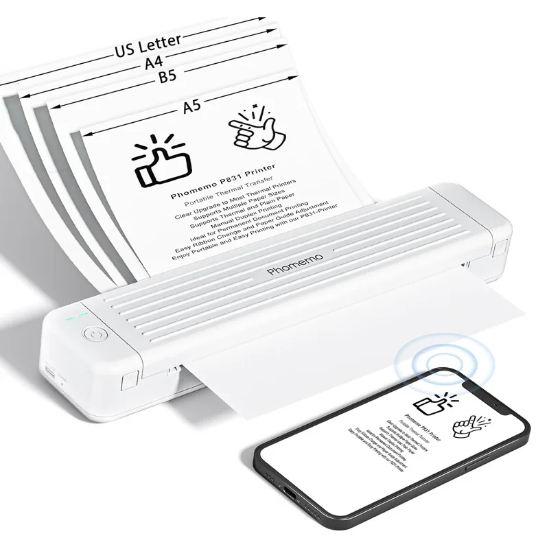 طابعة حرارية محمولة A4 بدون حبر بلوتوث PDF Excel آلة طباعة المستندات بكلمة لفة ورق للعمل المكتبي والمدرسة المنزلية #2