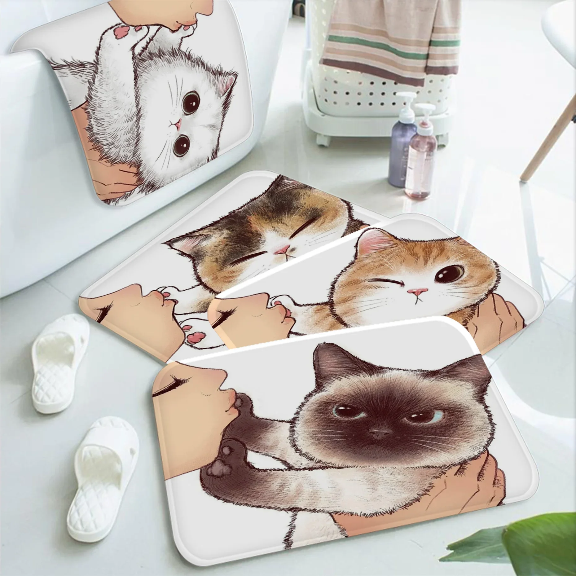 

Funny Love Kiss Cute Cat Floor Mat Bath Mat Nordic Style Home Doormat Bathroom-Toilet Mats Bedroom Welcome Doormat