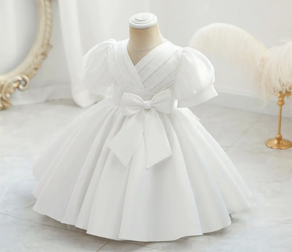 New Summer Baby Dresses Puff Sleeve Toddler Girl Clothes for Birthday Christening Cute Bow Newborn Childhood Dresses 0 to 5 Year