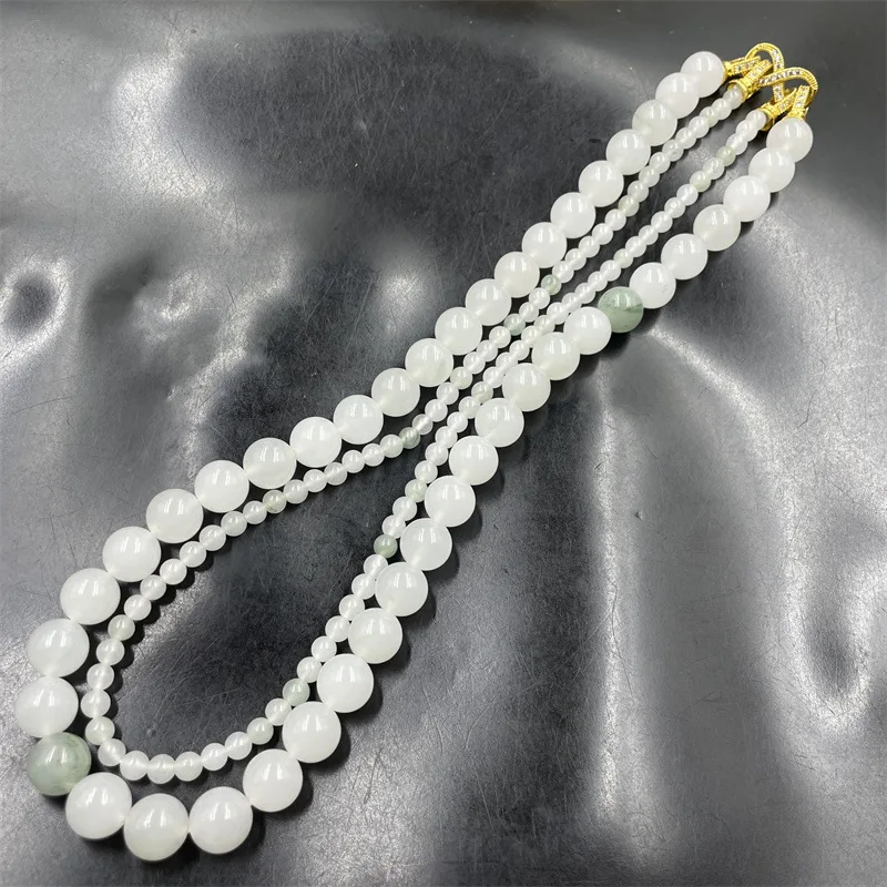 Natural Genuine Goods White Background Qingtian Mountain round Beads Clavicle Chain Jade Necklace