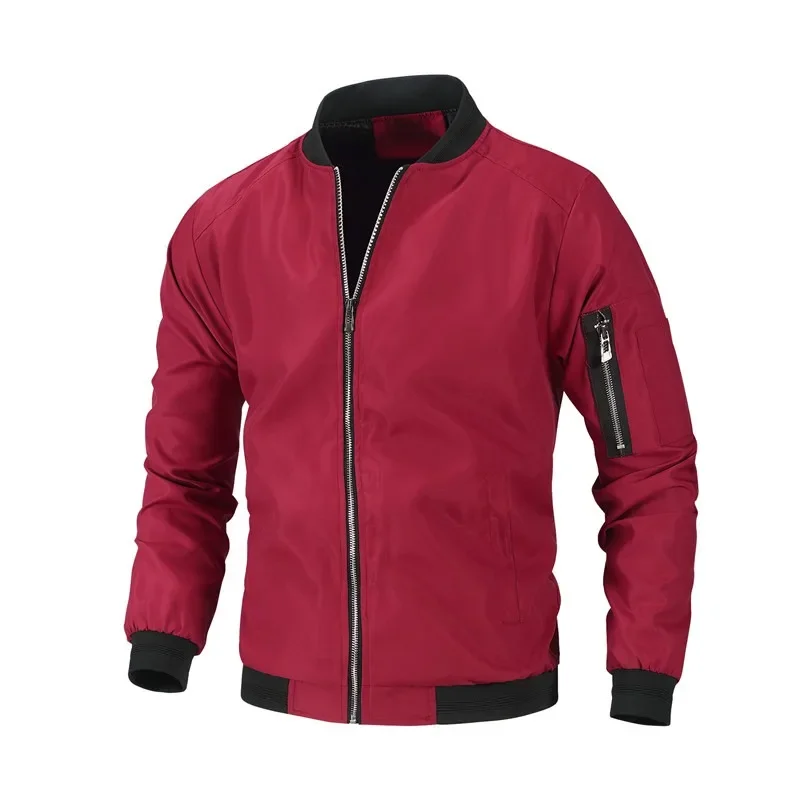 Chaquetas de béisbol para hombre, talla grande, M-6XL, otoño, informal, con cremallera, moda de gran tamaño, cuello levantado, Color sólido, abrigo deportivo de piloto