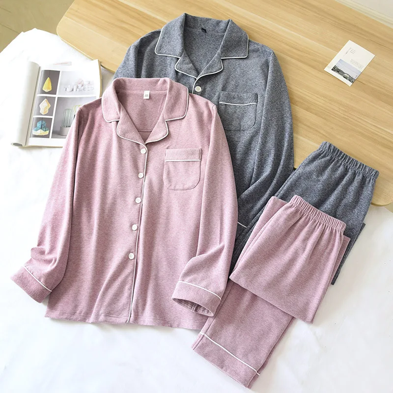 Cotton Sleepwear Couples Cardigan Men Pijamas Women Pajamas Set Sleep Shirt Pant Nightwear