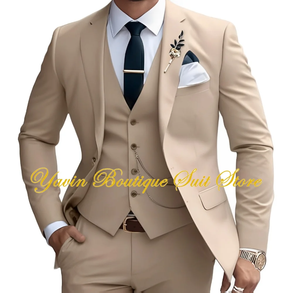 Formal Men's Suit Custom Wedding Tuxedo Slim Fit Groomsmen 3-Piece Suits Full Set Banquet Groom Suits