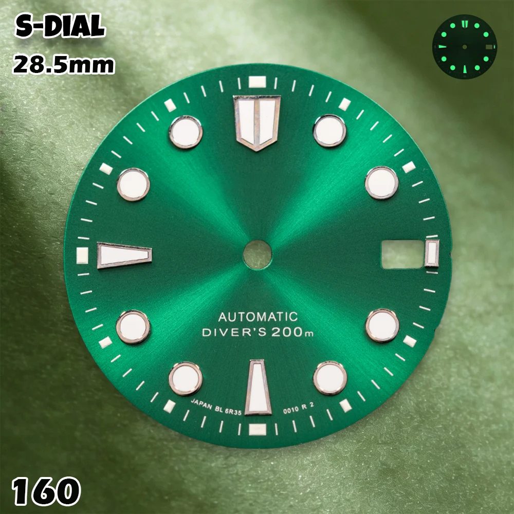 NH S Logo 28.5mm Sunburst Diver's Dial NH35/NH36/4R Movements C3 Green Luminous Watch Modification Accessories repair Parts
