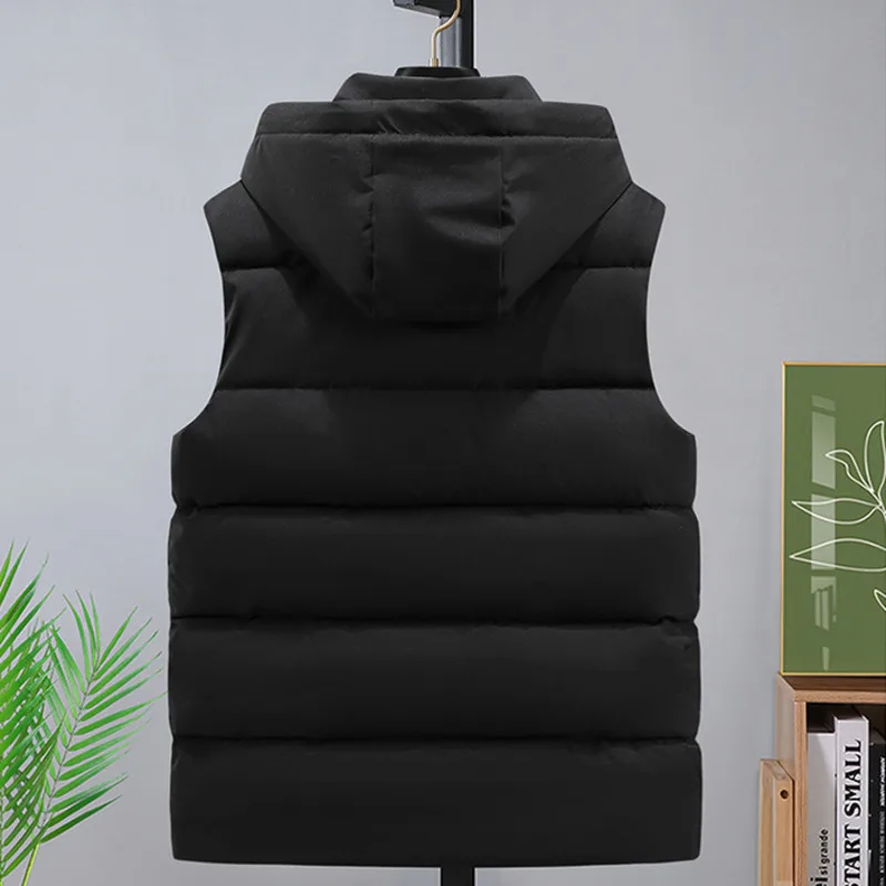 #3614 Autumn Winter Hooded Vest Coat Black Gray Red Vest Waistcoat Zipper Down Cotton Vest Coat Unisex Vest Jacket Outerwear