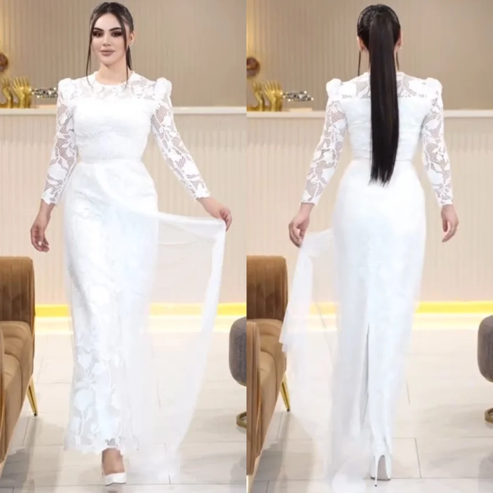 

Customized Pastrol Classic Lace Pattern Pleat Straight Scoop Neck Midi Dresses Bespoke Occasion Exquisite