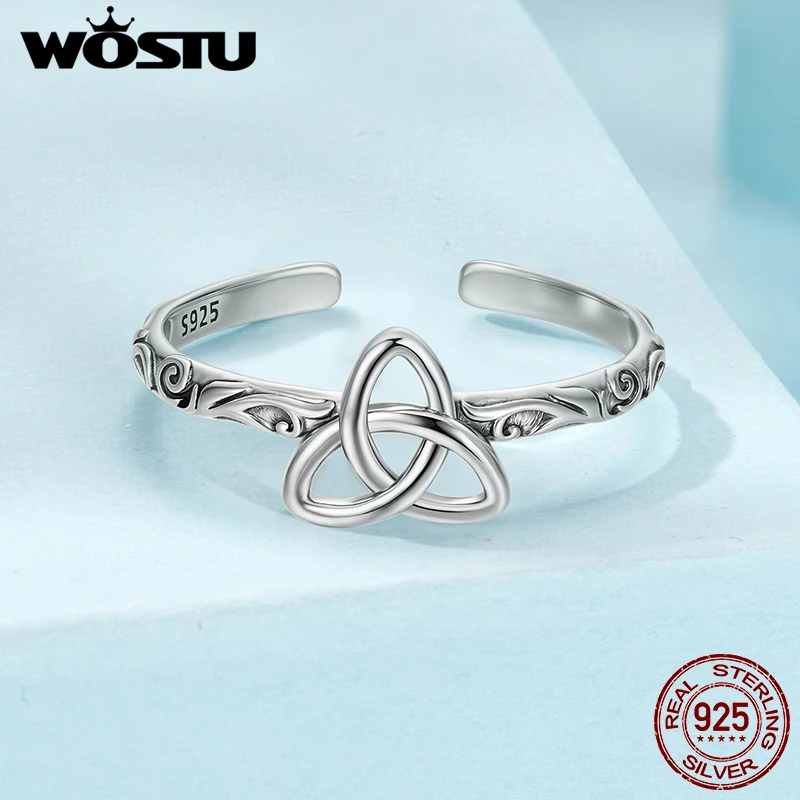 WOSTU 925 en argent Sterling Vintage noeud celtique anneau ouvert pour les femmes bonne chance noeud de sorcière anneaux réglables amulette bijoux cadeau d'amour