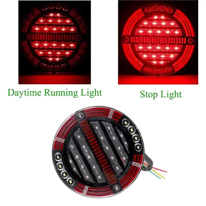 1PCS Latest-Sequential Turn Signal LED Round Tail Brake Light For Trucks, Trailers, Vans, Rvs- Amber/Red/White 12-24V