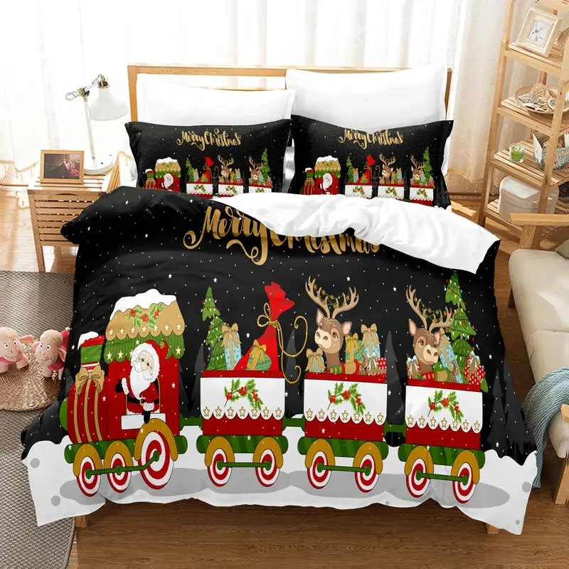 Christmas Duvet Cover Twin Queen Size Cartoon Santa Claus Comforter Cover New Year Theme Bedding Set for Boys Girls Bedroom Dorm