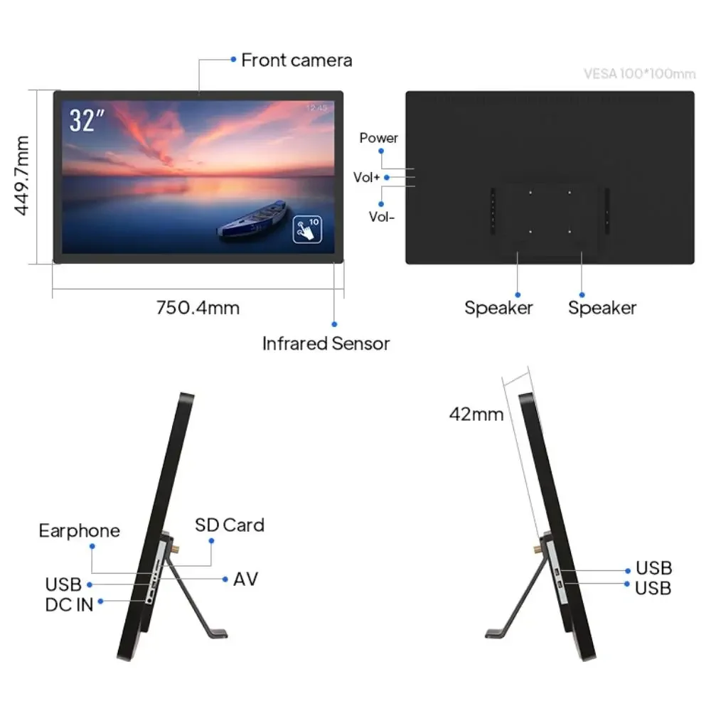 32 بوصة جدار جبل FHD IPS شاشة تعمل باللمس LED الخلفية بالسعة 1080P عرض 5MP أندرويد ويندوز AV المدخلات #6