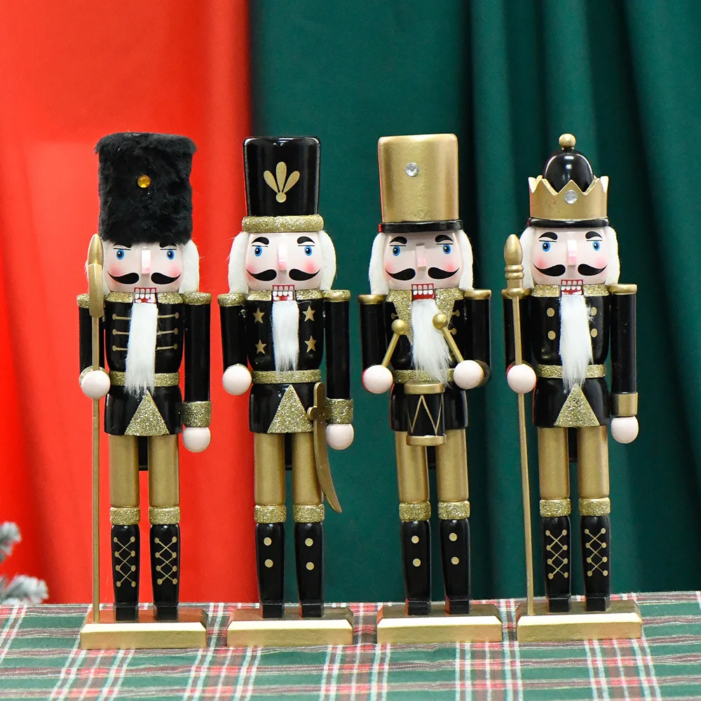 

30CM Black Gold Premium Black Hair Axe Soldier Drumming Nutcracker Puppet Desktop Crafts Kids Gifts Christmas HomeDecorations