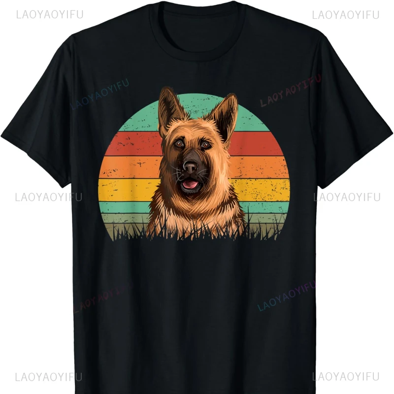 Retro German Shepherd Dog Vintage Style T-Shirt Harajuku  Clothing Y2k Top Funny Outdoors High Quality Cotton Short-sleev unisex
