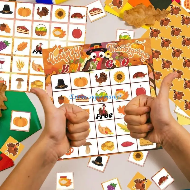 090B Thanksgiving Themed Bingo Card Set Board Game Playing Card Entertainment Toy for Children and Classroom Event
